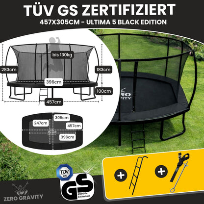 Zero Gravity Trampolin 457x305cm inkl. Leiter &amp; Bodenanker - Nutzer bis 130kg