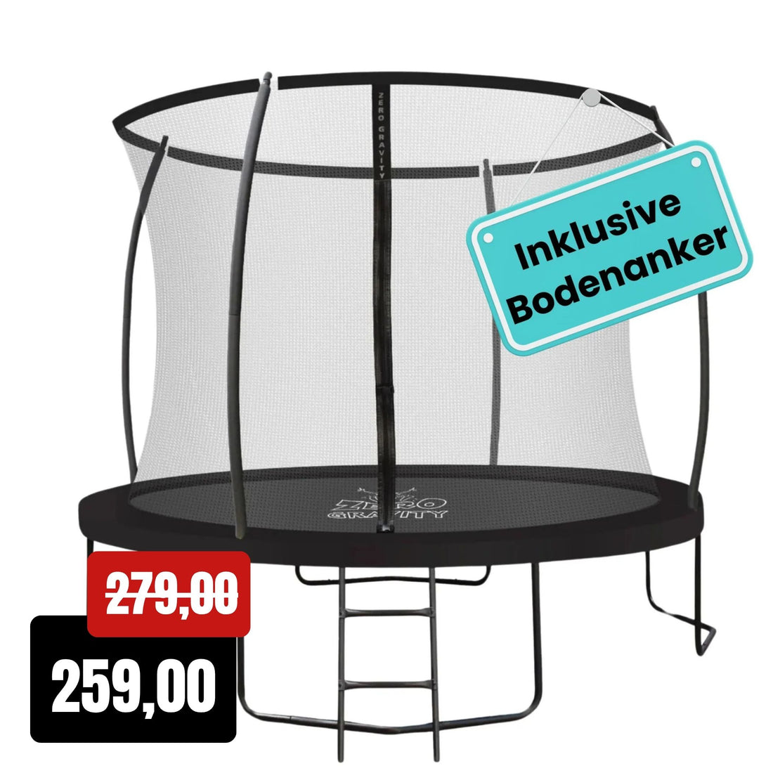 Zero Gravity Trampolin Ø 305 cm inkl. Leiter &amp; Bodenanker - Nutzer bis 120kg