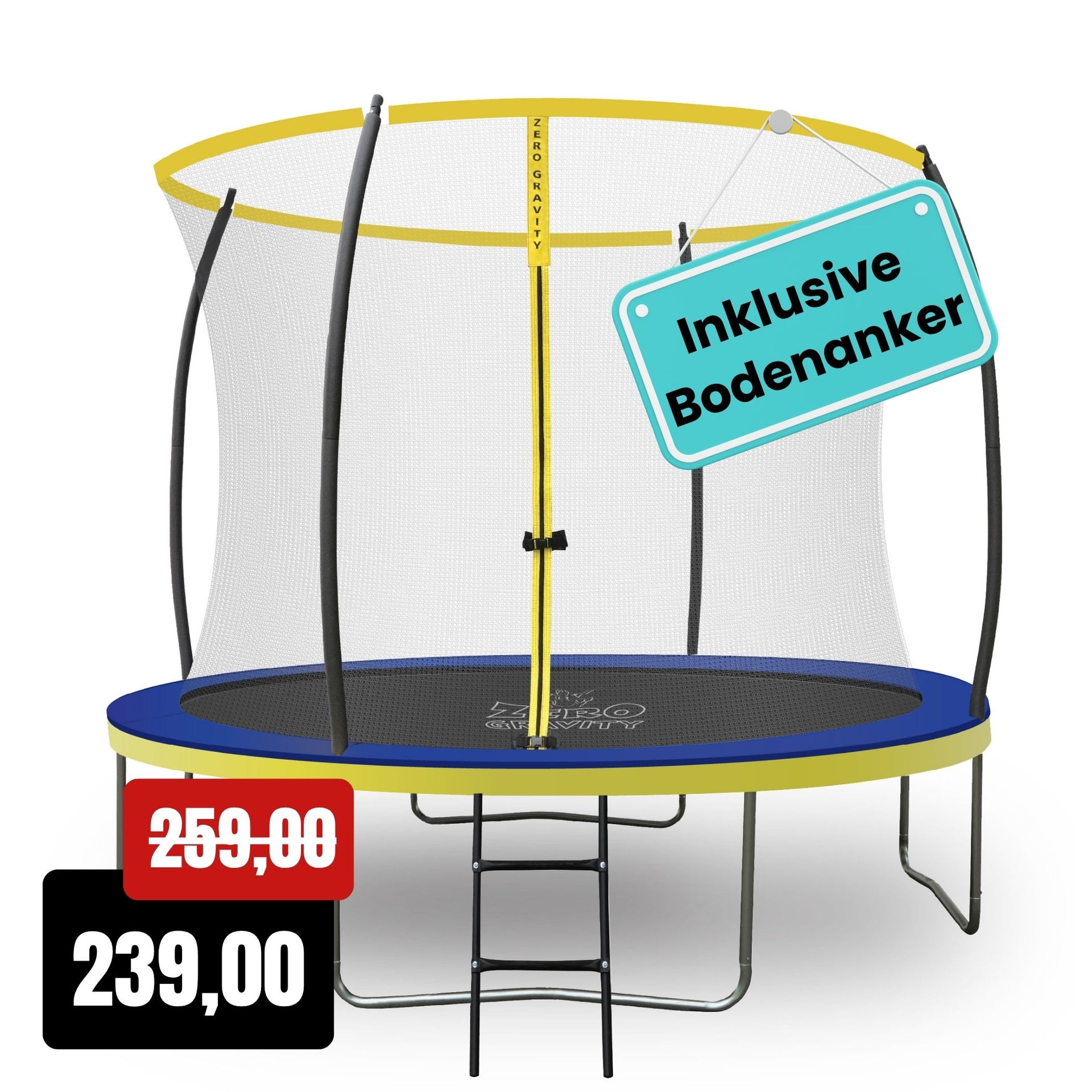 Zero Gravity Trampolin Ø 305 cm inkl. Leiter & Bodenanker