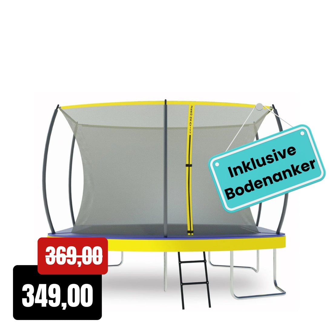 Zero Gravity Trampolin 305x213cm inkl. Leiter &amp; Bodenanker - Nutzer bis 100kg