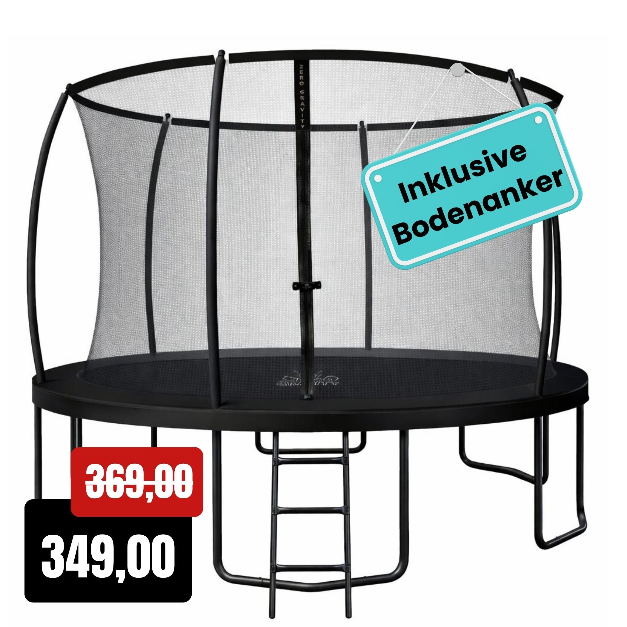 Zero Gravity Trampolin Ø 366 cm inkl. Leiter &amp; Bodenanker - Nutzer bis 150kg
