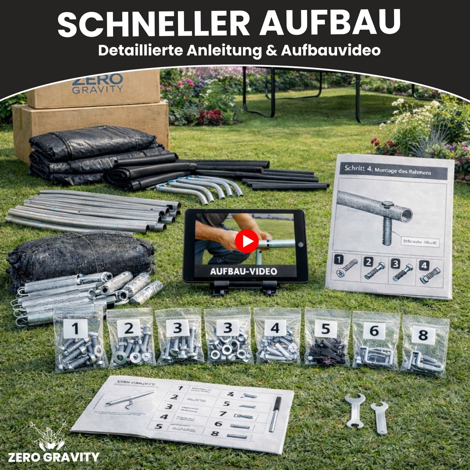 Zero Gravity Trampolin Ø 244 cm inkl. Leiter &amp; Bodenanker - Nutzer bis 75kg