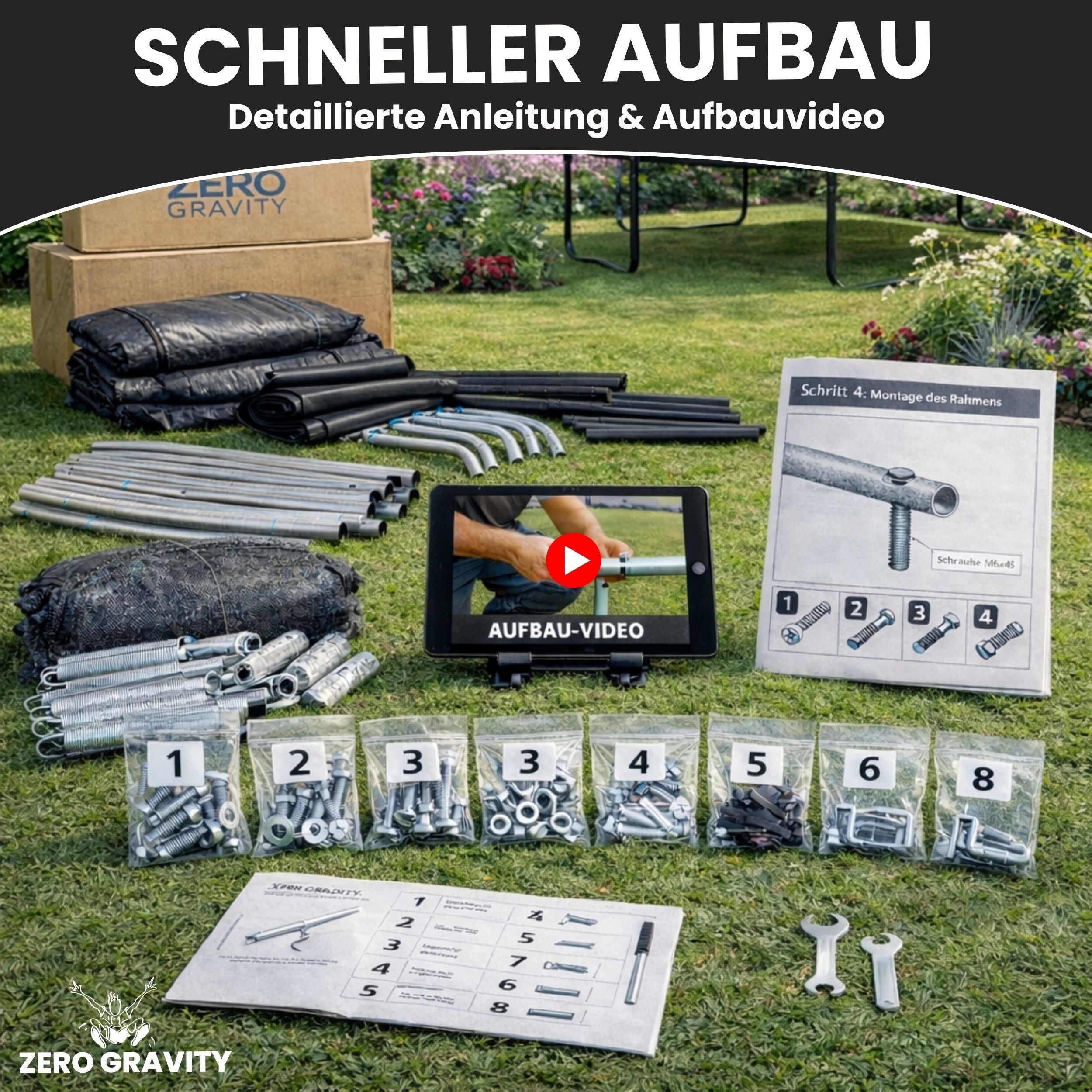 Zero Gravity Trampolin Ø 244 cm inkl. Leiter &amp; Bodenanker - Nutzer bis 75kg