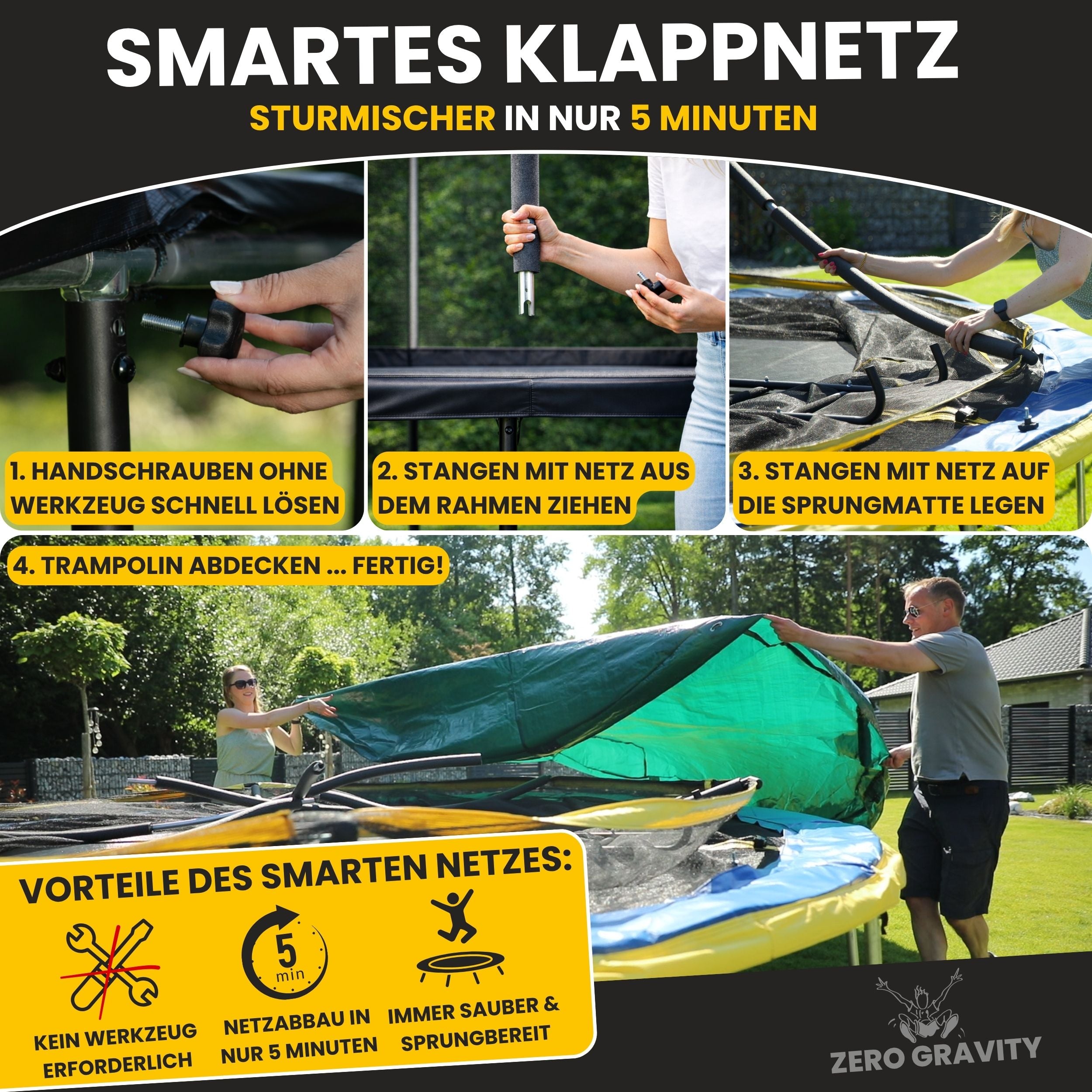 Zero Gravity Trampolin Ø 366 cm inkl. Leiter &amp; Bodenanker - Nutzer bis 150kg