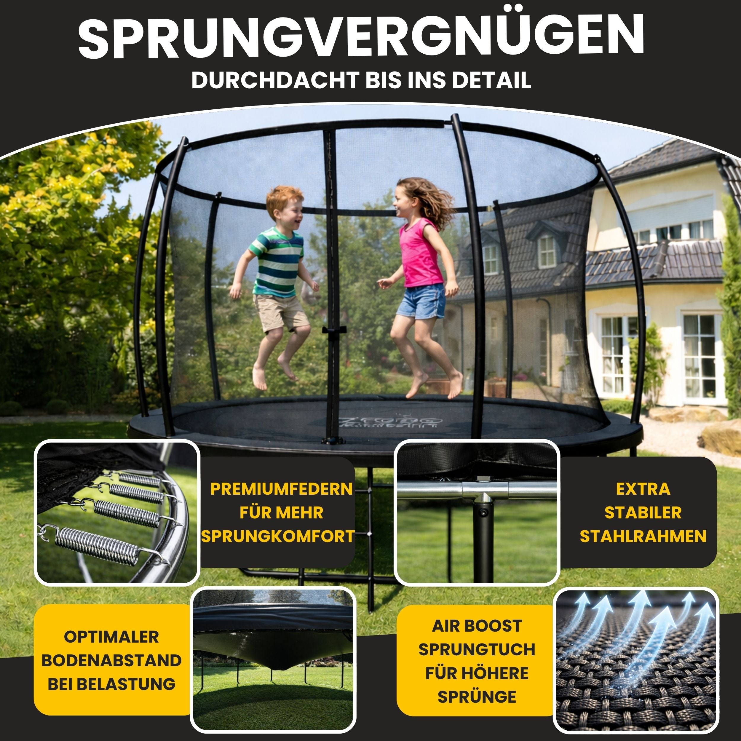 Zero Gravity Trampolin Ø 366 cm inkl. Leiter &amp; Bodenanker - Nutzer bis 150kg