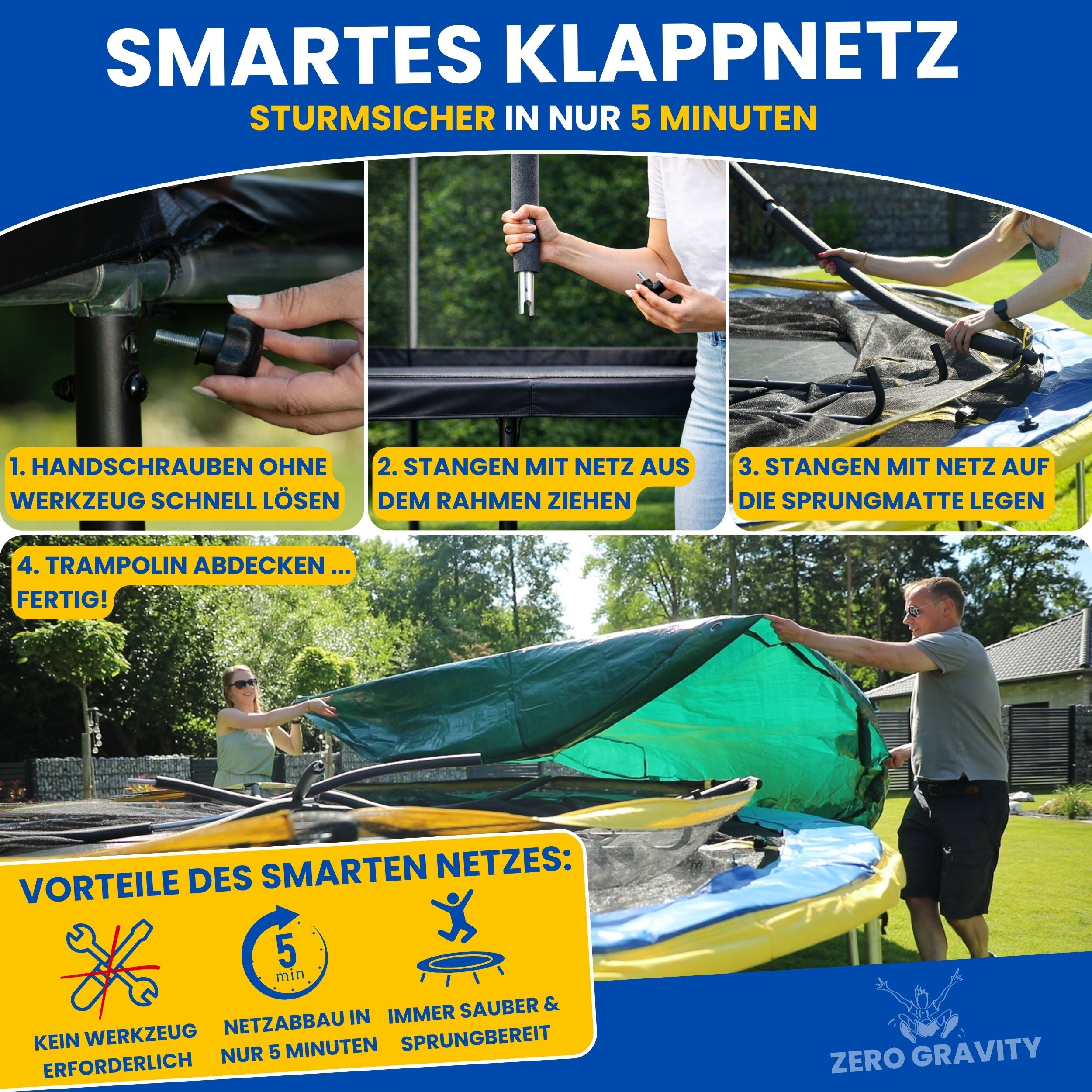 Zero Gravity Trampolin Ø 305 cm inkl. Leiter &amp; Bodenanker - Nutzer bis 120kg