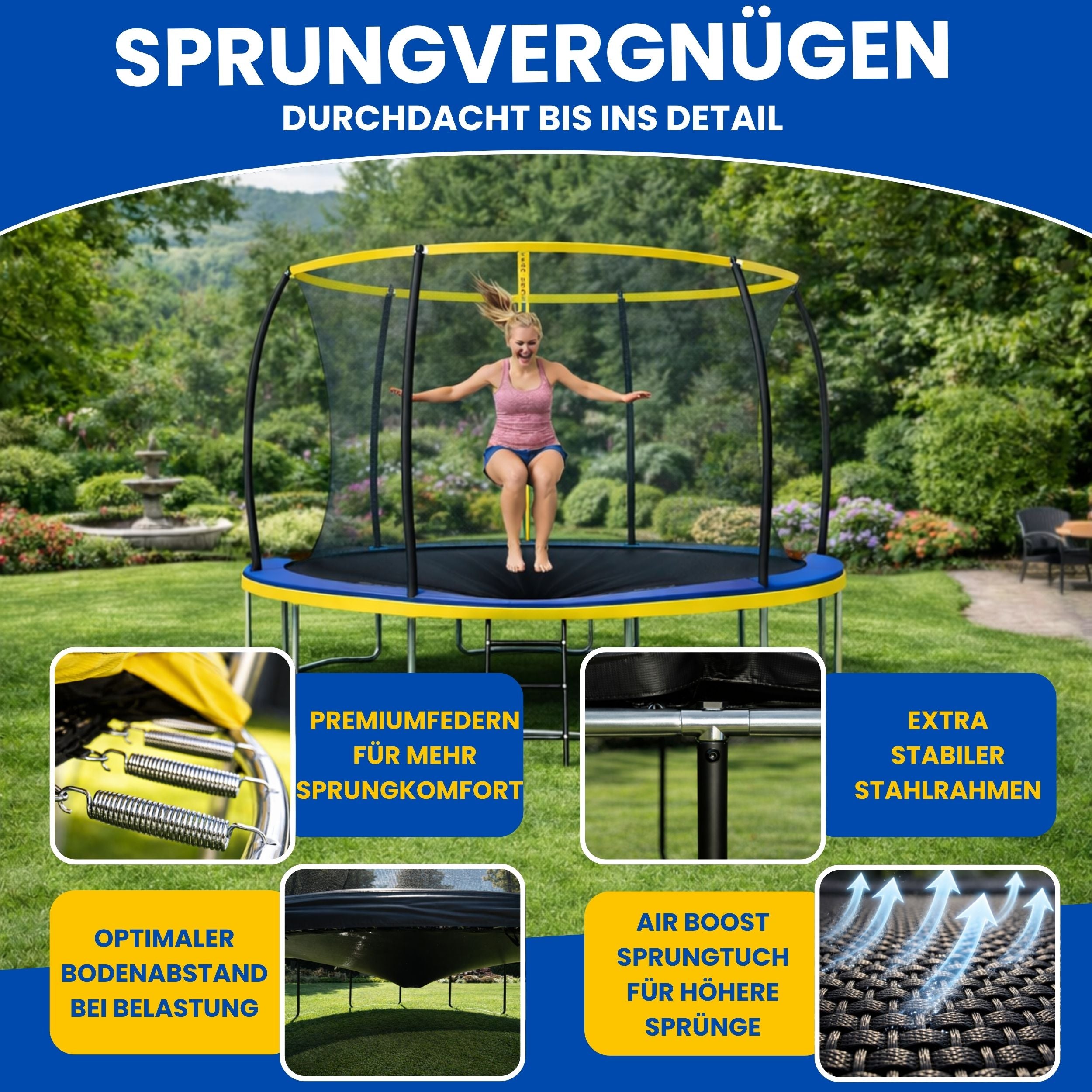 Zero Gravity Trampolin Ø 305 cm inkl. Leiter &amp; Bodenanker - Nutzer bis 120kg