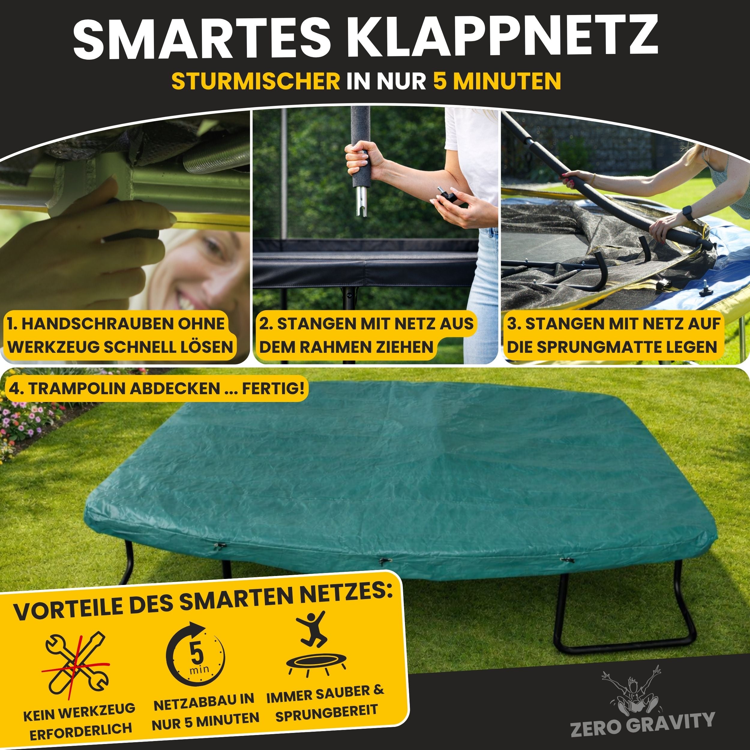 Zero Gravity Trampolin 305x213cm inkl. Leiter &amp; Bodenanker - Nutzer bis 100kg