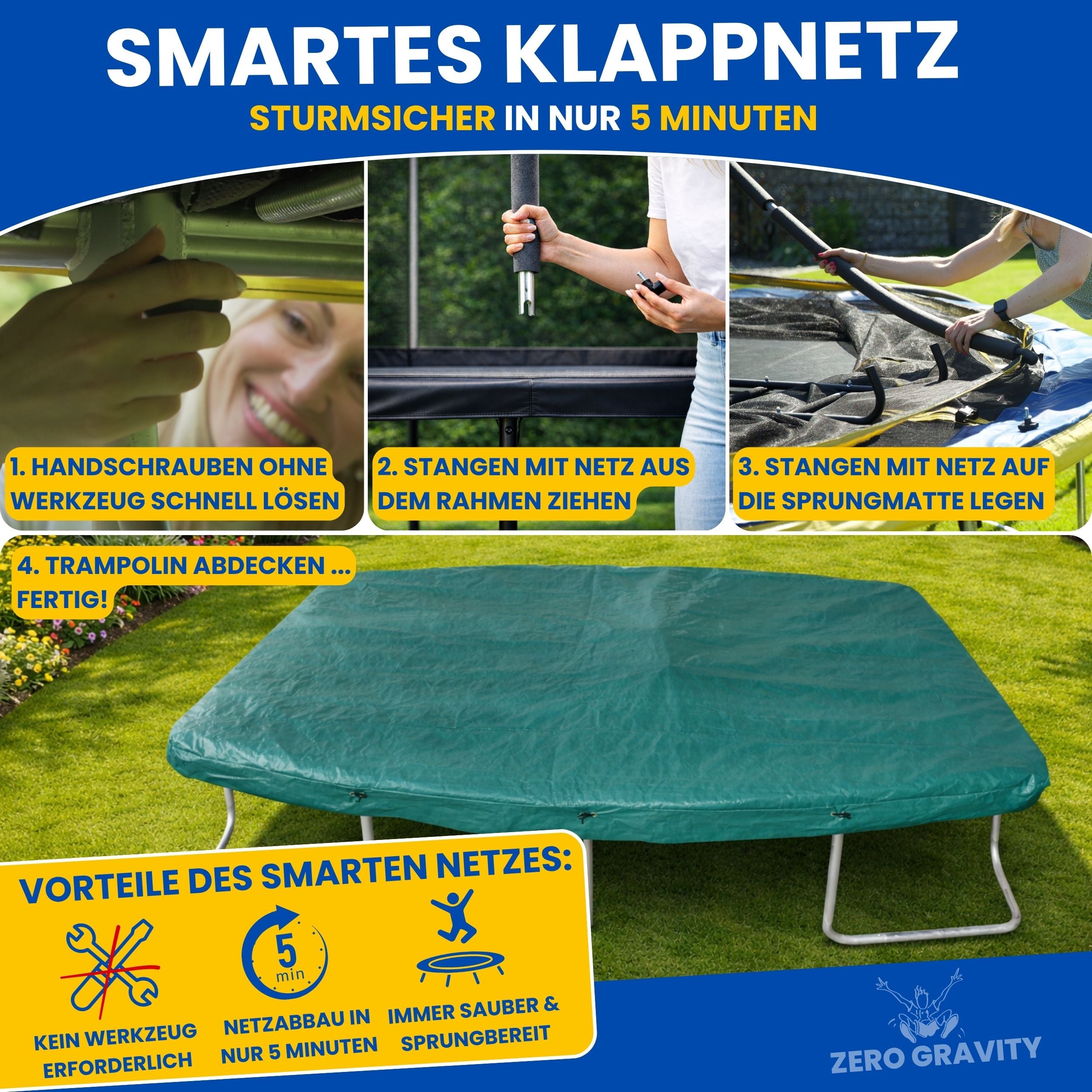 Zero Gravity Trampolin 305x213cm inkl. Leiter &amp; Bodenanker - Nutzer bis 100kg