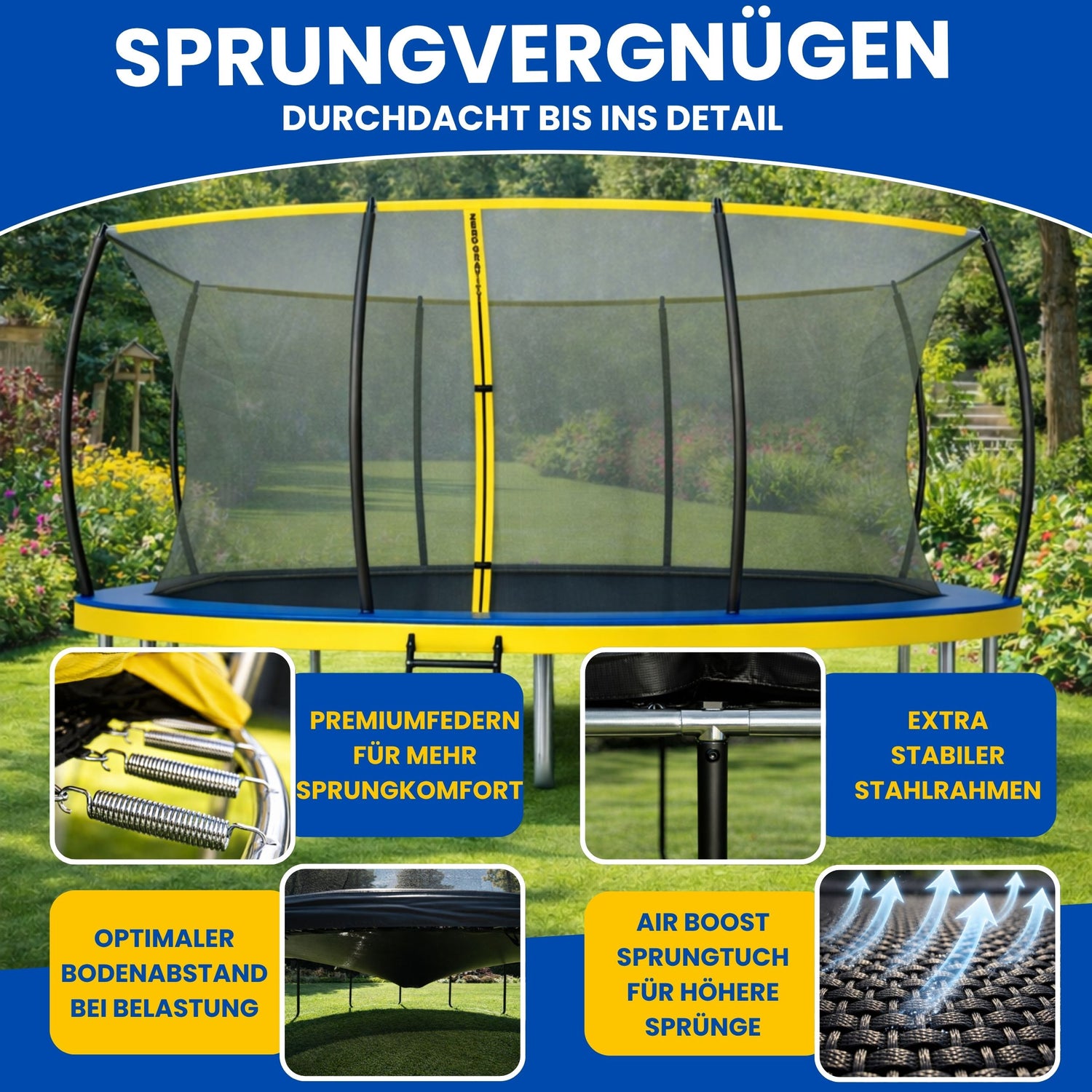 Zero Gravity Trampolin 305x213cm inkl. Leiter &amp; Bodenanker - Nutzer bis 100kg