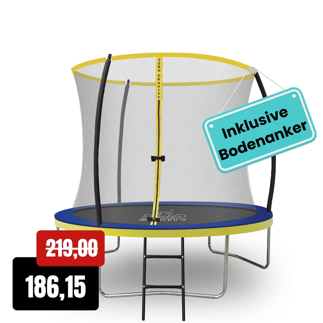 Zero Gravity Trampolin  Ø 244 cm inkl. Leiter &amp; Bodenanker-Set - Nutzer bis 75kg