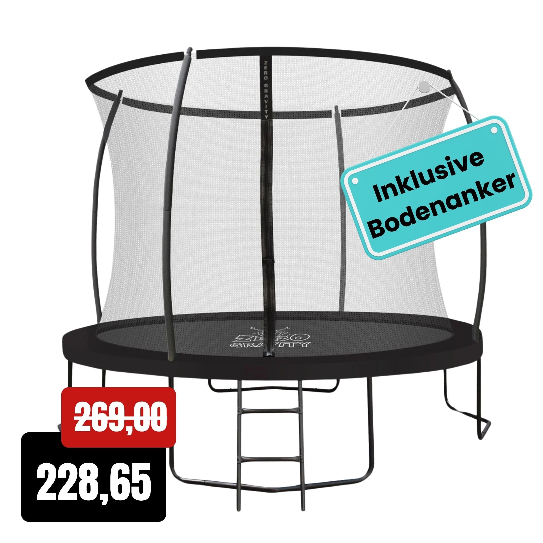 Zero Gravity Trampolin Ø 305 cm inkl. Leiter &amp; Bodenanker-Set - Nutzer bis 120kg