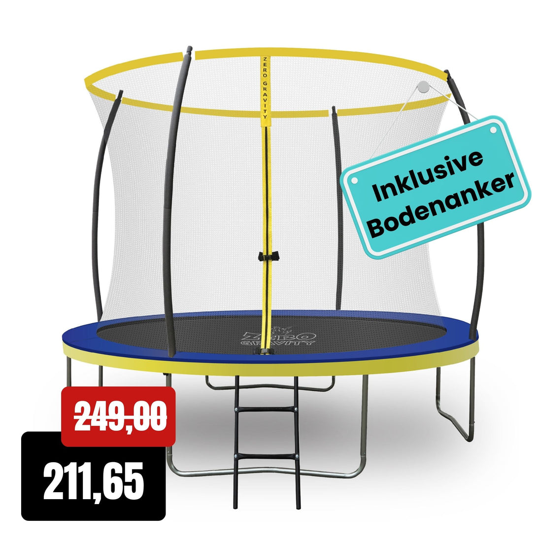Zero Gravity Trampolin Ø 305 cm inkl. Leiter &amp; Bodenanker - Nutzer bis 120kg
