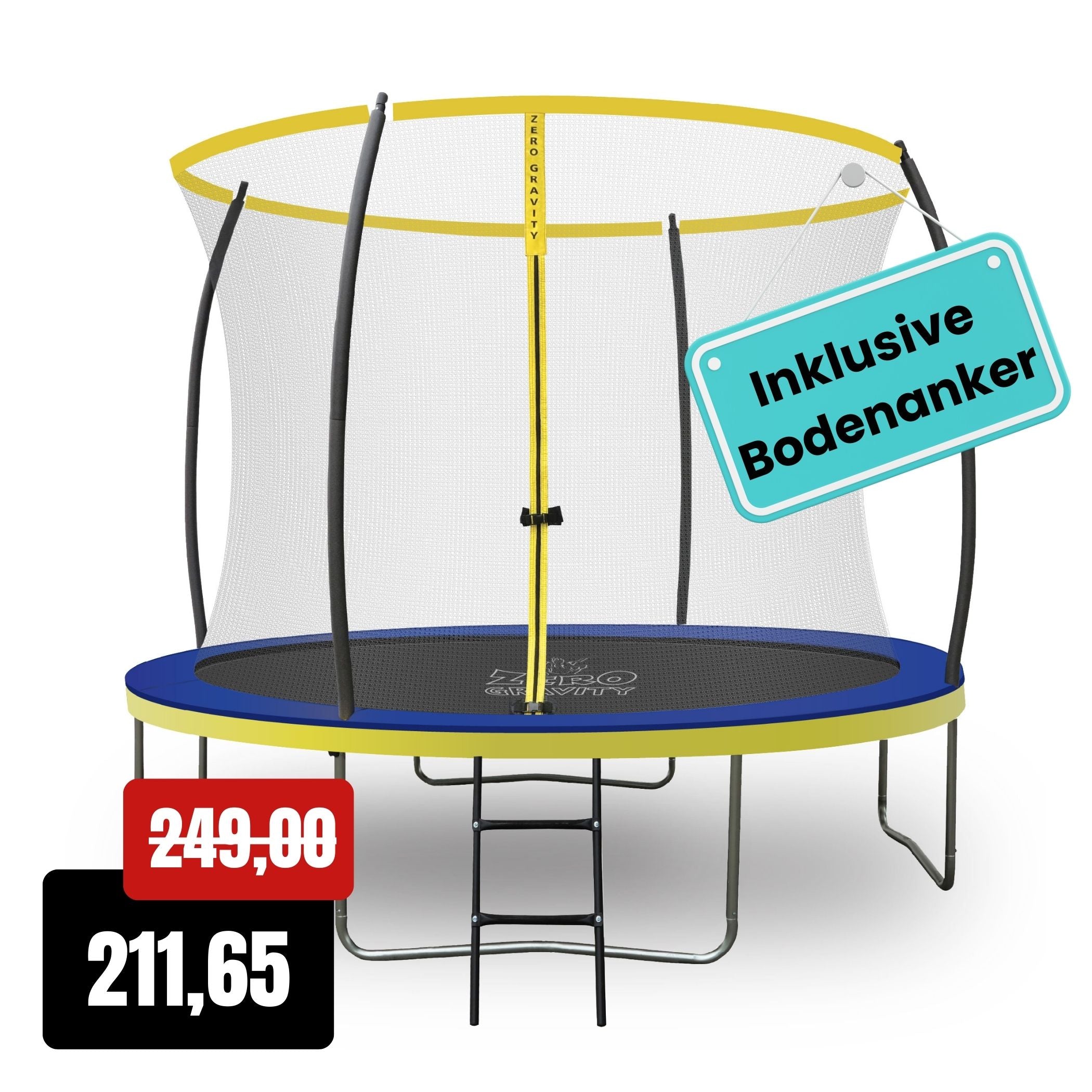 Zero Gravity Trampolin Ø 305 cm inkl. Leiter &amp; Bodenanker - Nutzer bis 120kg
