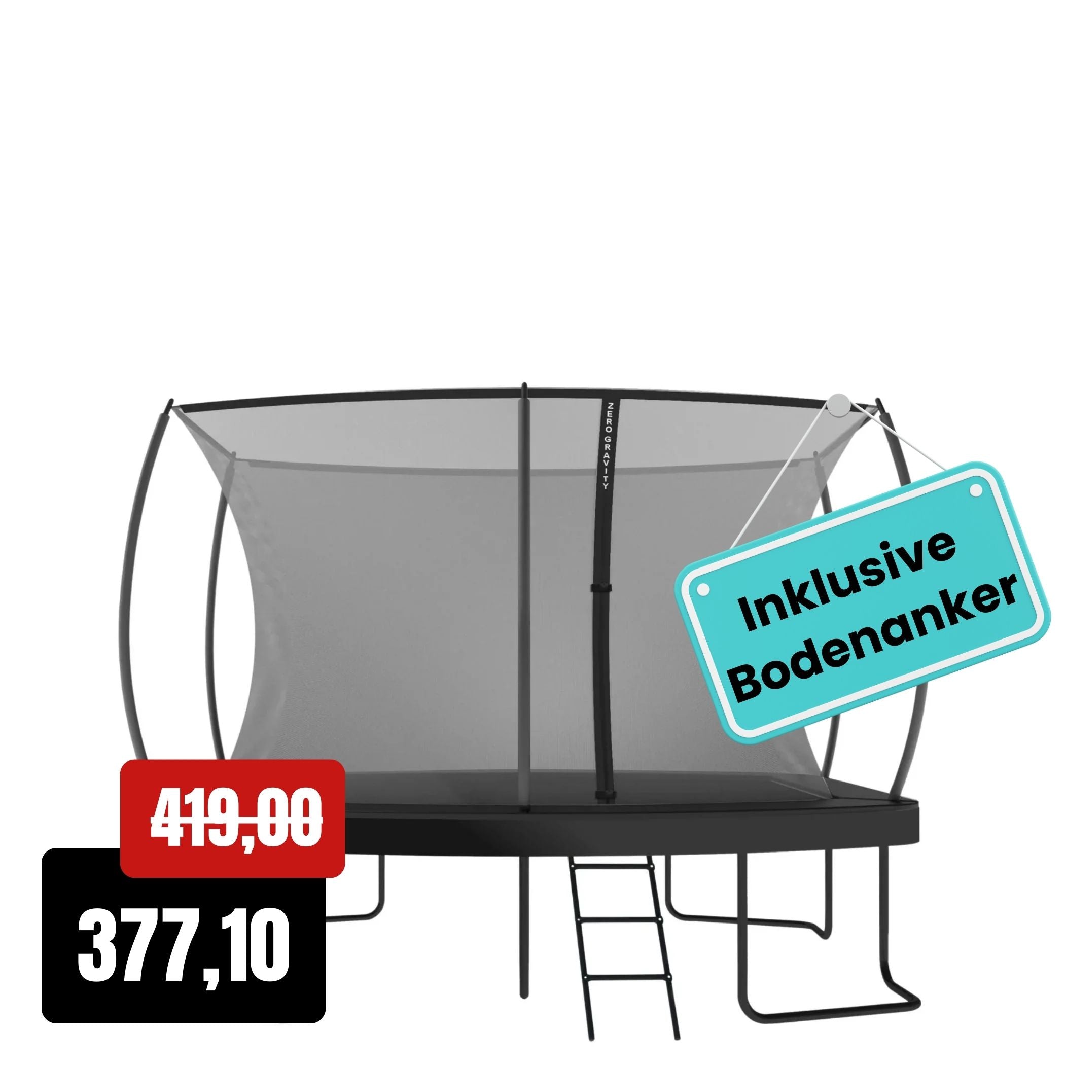 Zero Gravity Trampolin 366x244cm inkl. Leiter &amp; Bodenanker - Nutzer bis 130kg