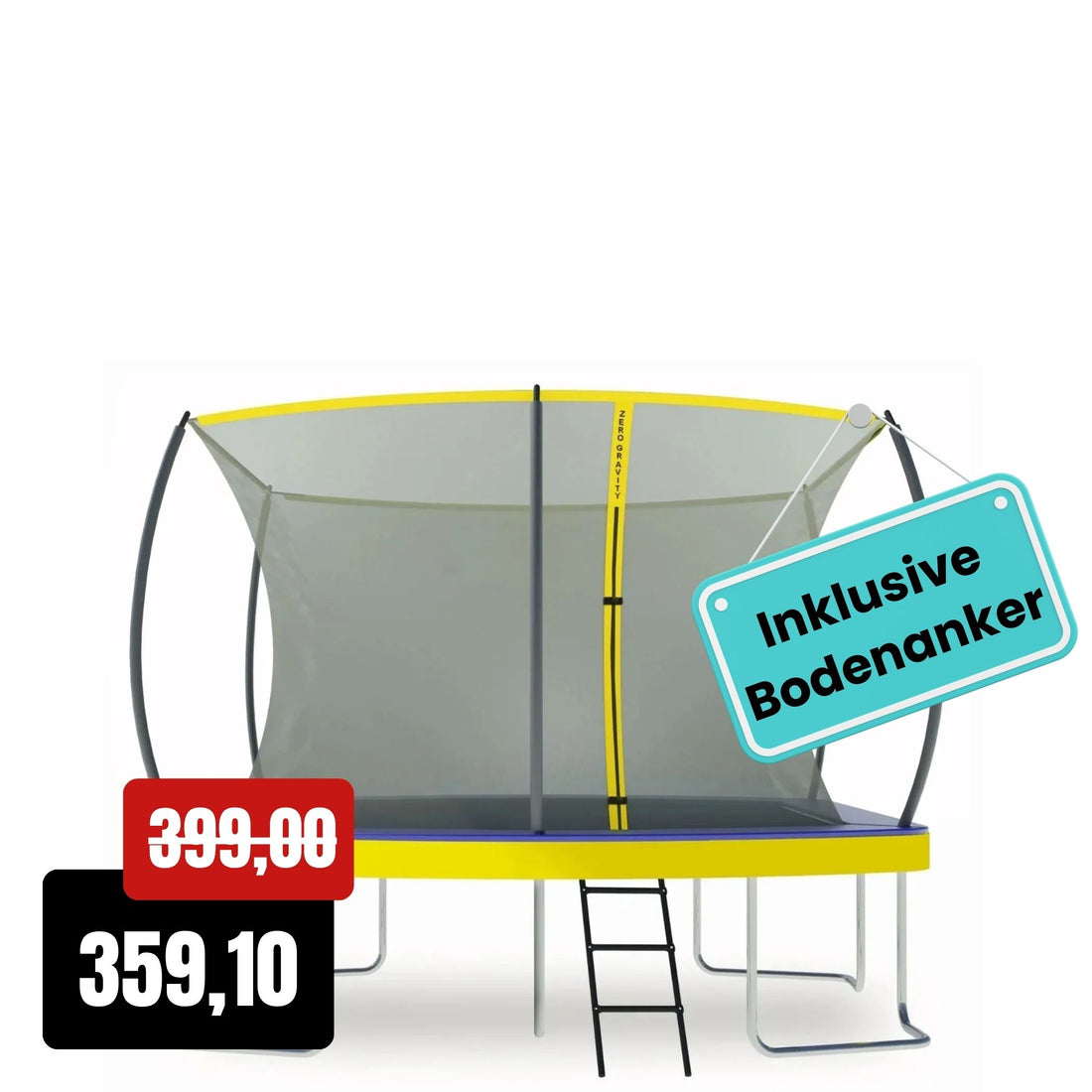 Zero Gravity Trampolin 366x244cm inkl. Leiter &amp; Bodenanker - Nutzer bis 130kg
