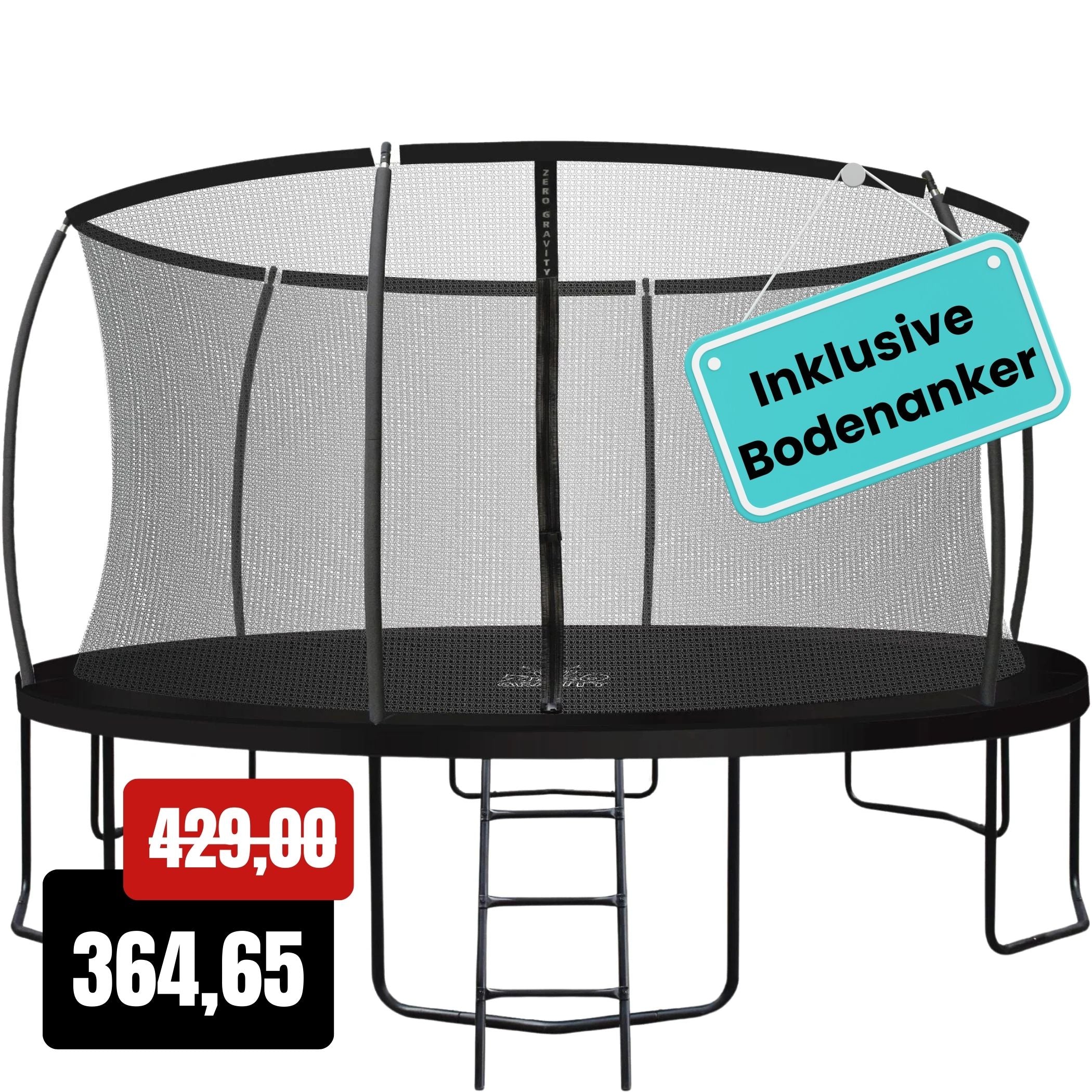 Zero Gravity Trampolin Ø 427 cm inkl. Leiter &amp; Bodenanker-Set - Nutzer bis 150kg