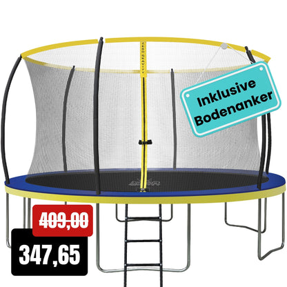 Zero Gravity Trampolin Ø 427 cm inkl. Leiter &amp; Bodenanker - Nutzer bis 150kg