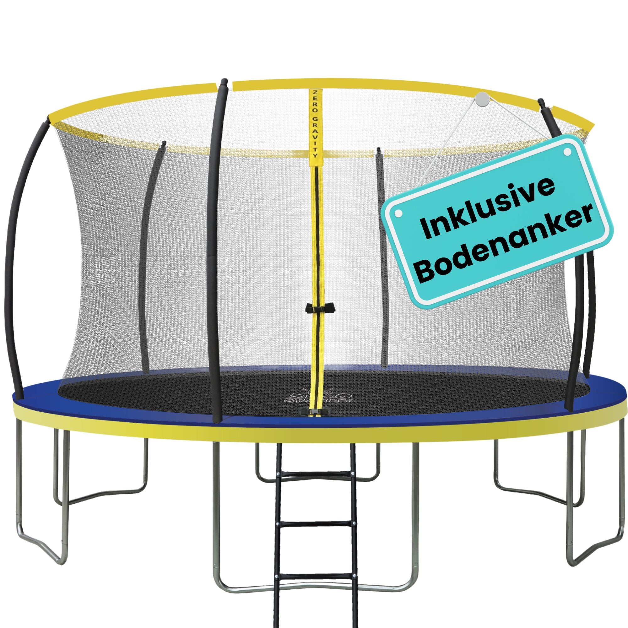 Zero Gravity Trampolin Ø 427 cm inkl. Leiter &amp; Bodenanker - Nutzer bis 150kg