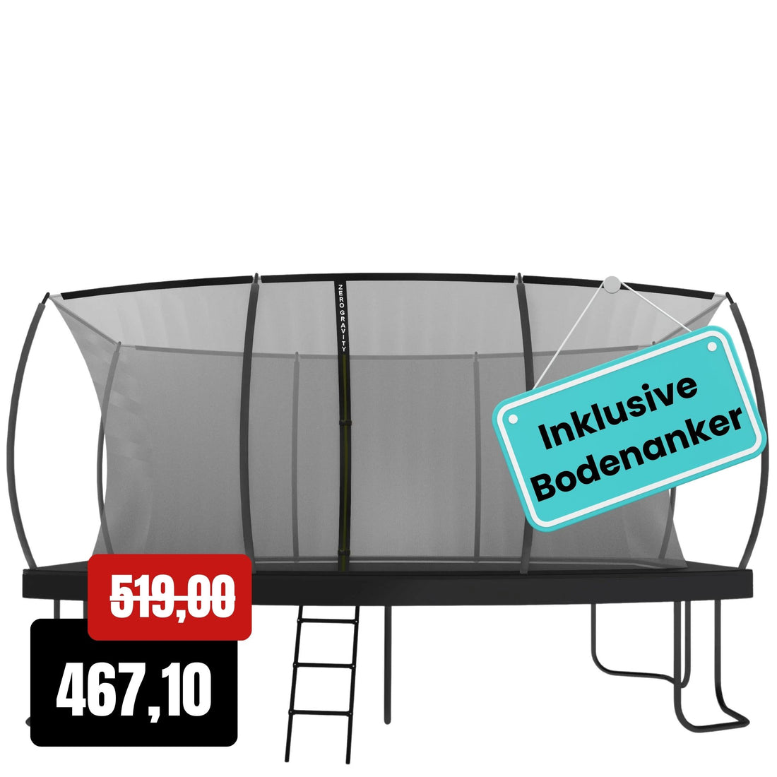 Zero Gravity Trampolin 457x305cm inkl. Leiter &amp; Bodenanker - Nutzer bis 130kg