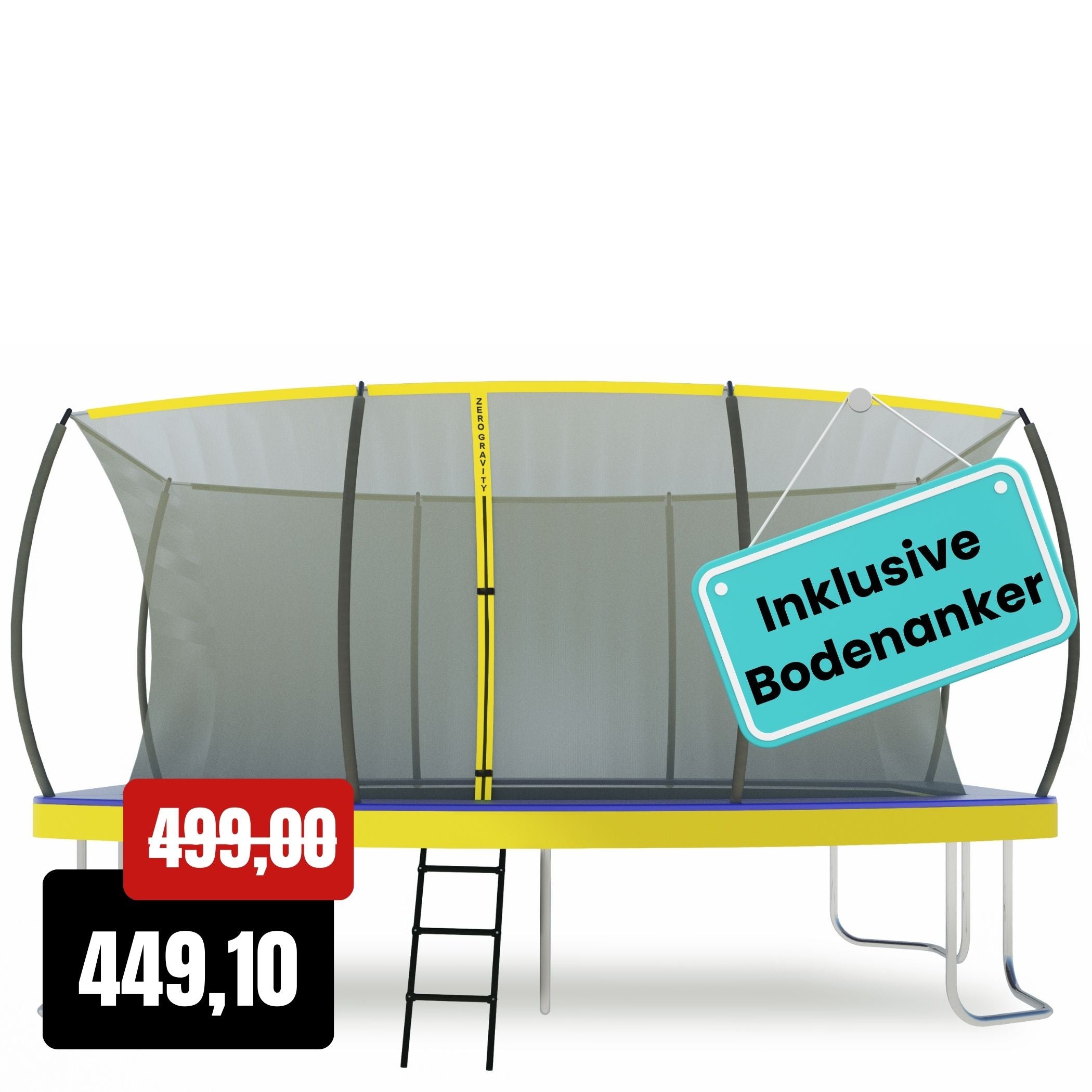 Zero Gravity Trampolin 457x305cm inkl. Leiter &amp; Bodenanker - Nutzer bis 130kg