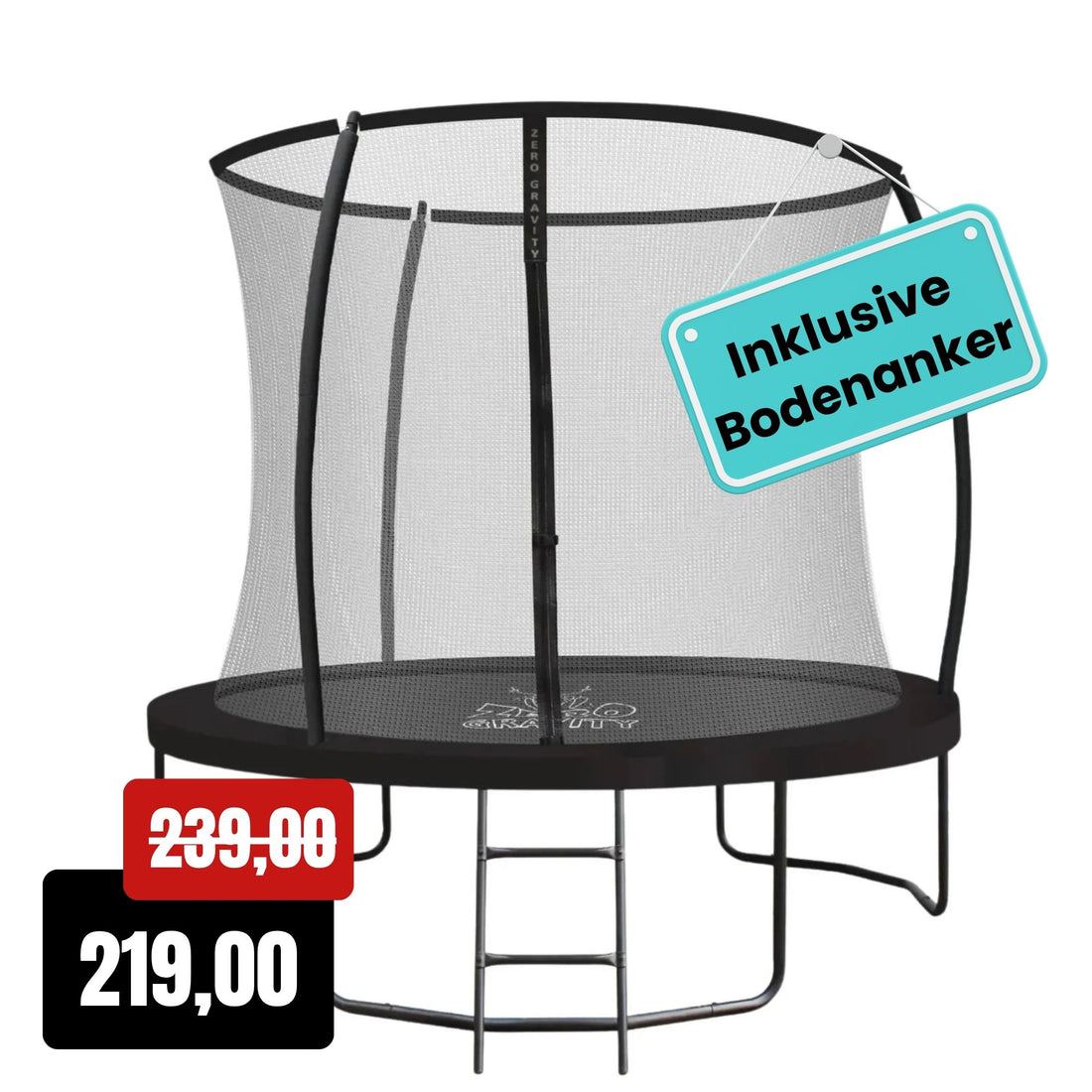 Zero Gravity Trampolin Ø 244 cm inkl. Leiter &amp; Bodenanker - Nutzer bis 75kg