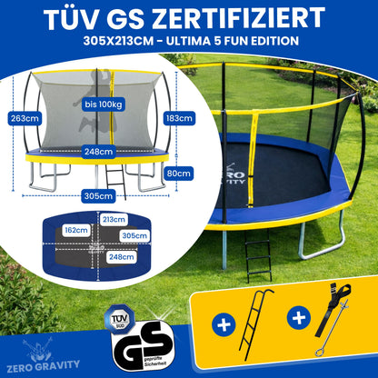 Zero Gravity Trampolin 305x213cm inkl. Leiter &amp; Bodenanker - Nutzer bis 100kg