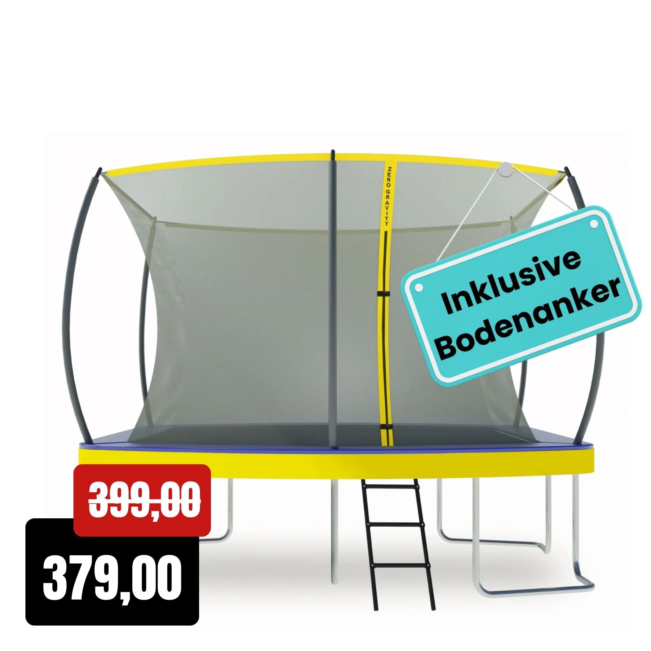 Zero Gravity Trampolin 366x244cm inkl. Leiter &amp; Bodenanker - bis 130kg