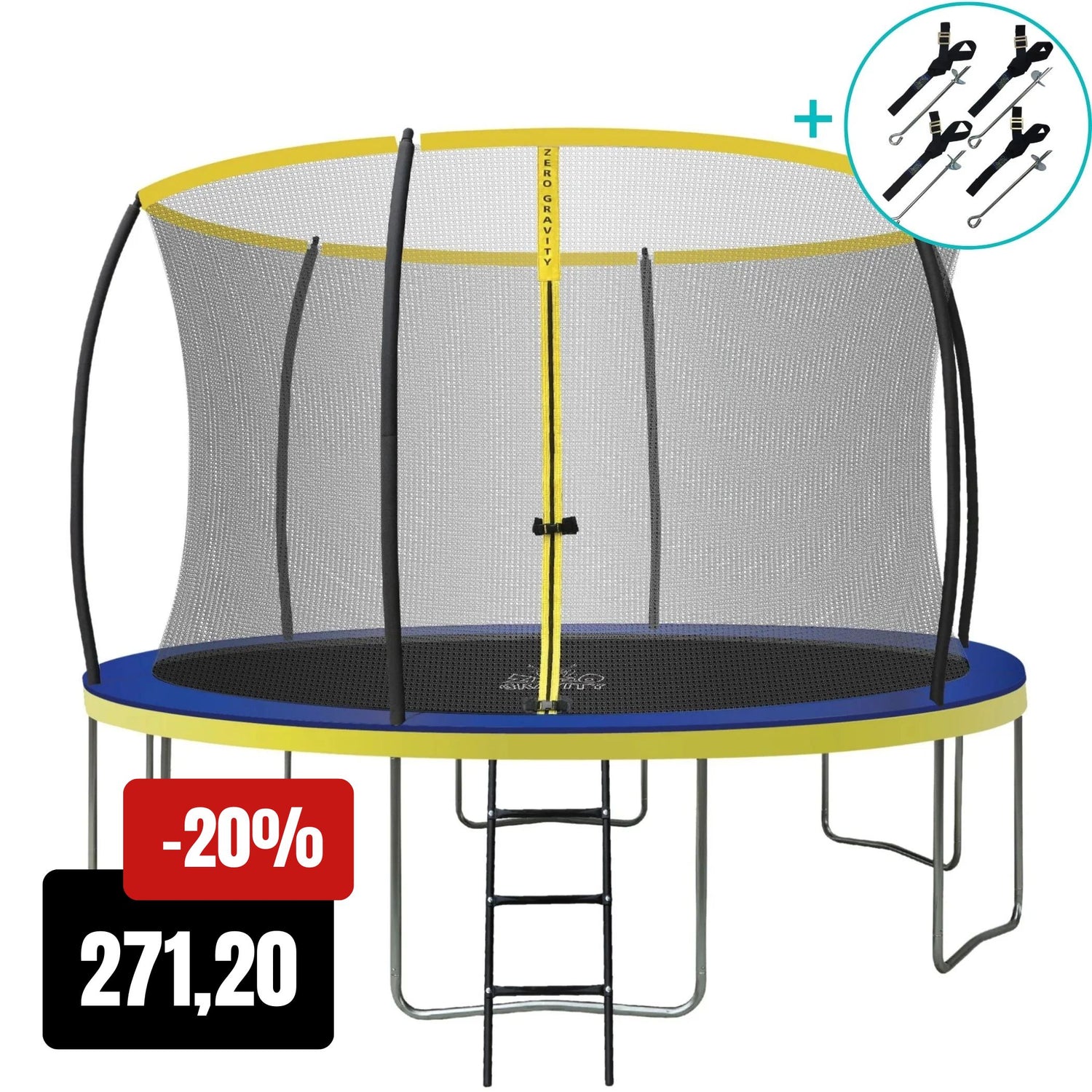 Zero Gravity Trampolin Ø 366 cm inkl. Leiter &amp; Bodenanker - Nutzer bis 150kg