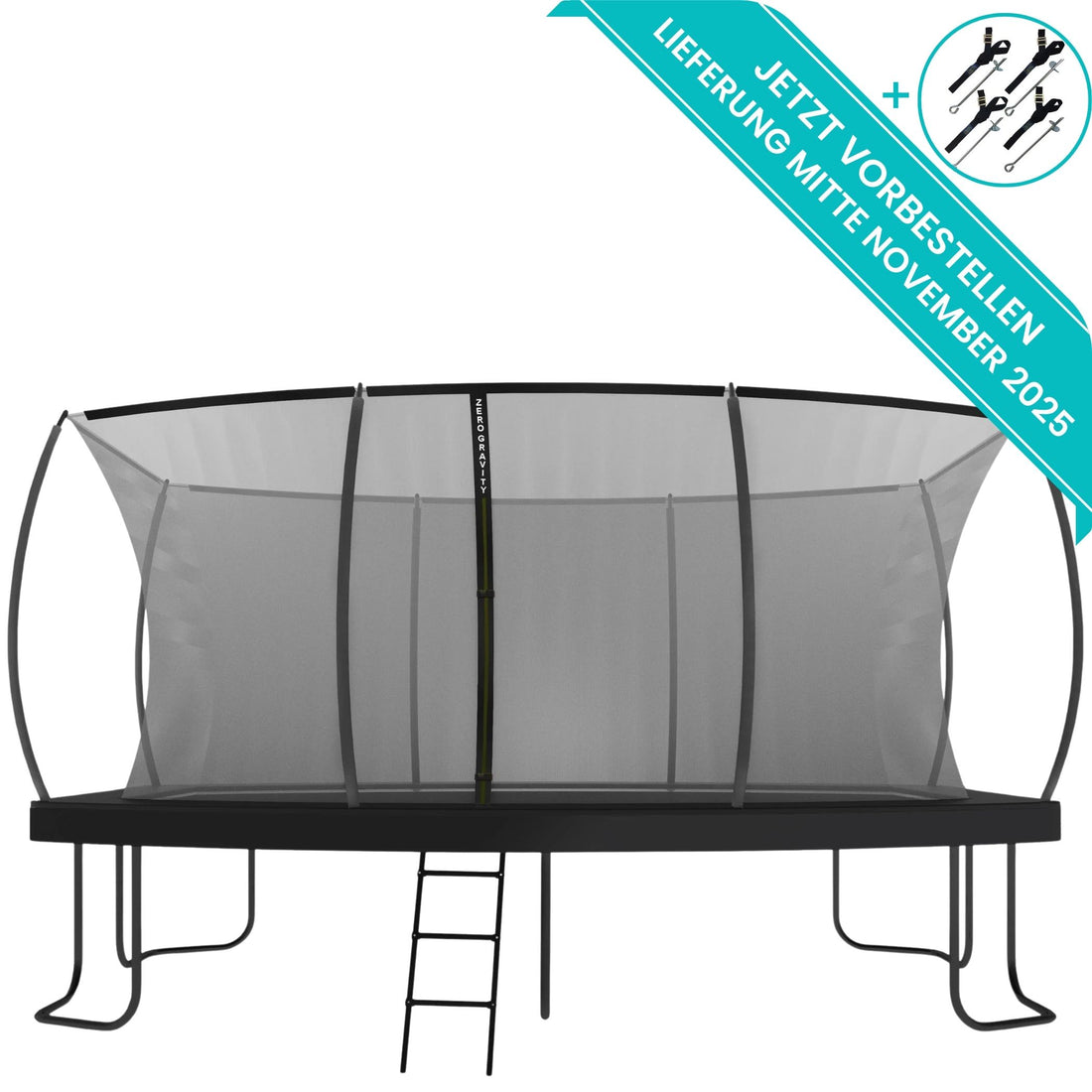 Zero Gravity Trampolin 457x305cm inkl. Leiter & Bodenanker - Nutzer bis 130kg