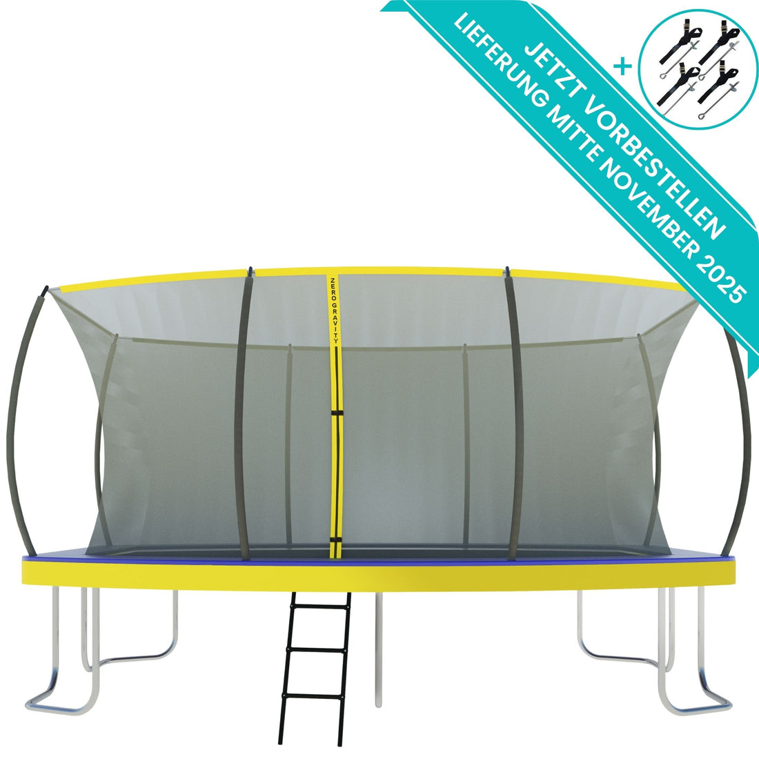Zero Gravity Trampolin 457x305cm inkl. Leiter &amp; Bodenanker - Nutzer bis 130kg