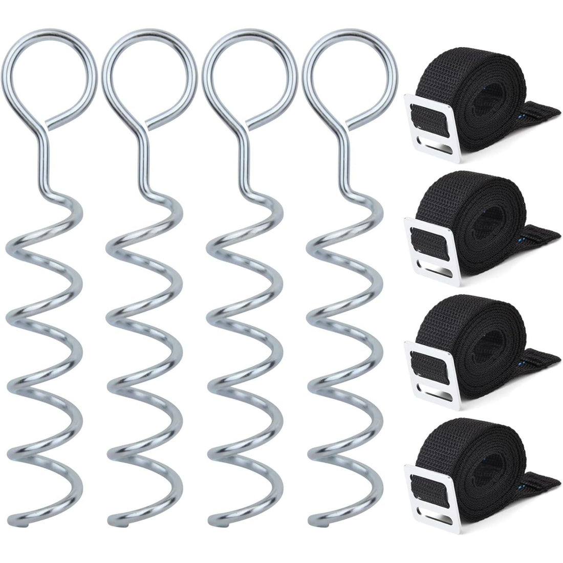 Bodenanker-Set - 4 spiralförmige Bodenanker inkl. Befestigungsgurte