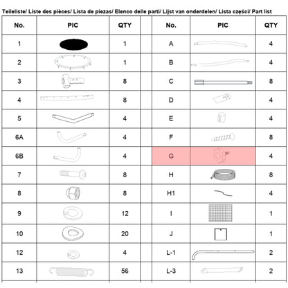 Trampolin Sterngriffschraube (Teilenr. G) 183, 244, 305, 366, 427 cm