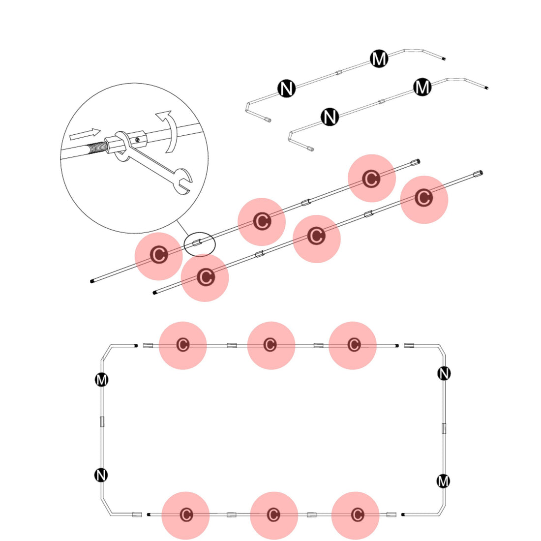 Trampolin Stahlseil Sicherheitsnetz (Teilenr. C) für 305x213, 366x244, 457x305cm