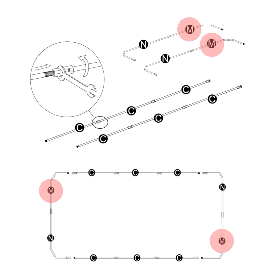 Trampolin Stahlseil Sicherheitsnetz (Teilenr. M) für 305x213, 366x244, 457x305cm