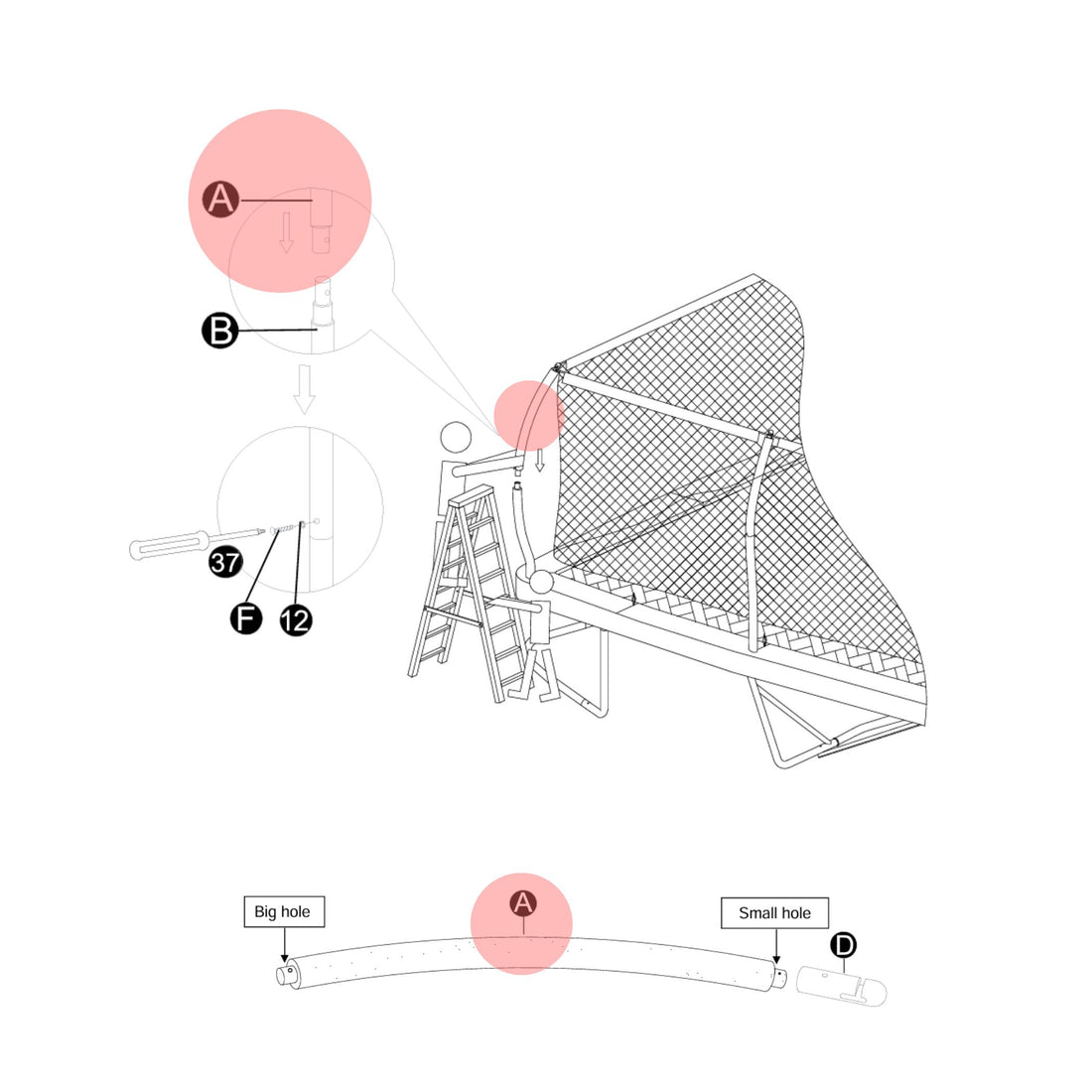 Trampolin Sicherheitsnetzstange oben (Teilenr. A) für 305x213, 366x244, 457x305cm