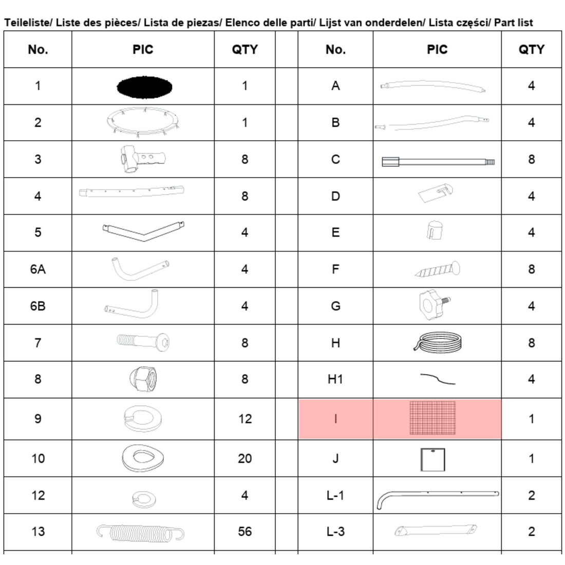 Trampolin Sicherheitsnetz (Teilenr. I) für 183, 244, 305, 366, 427 cm Black Edition