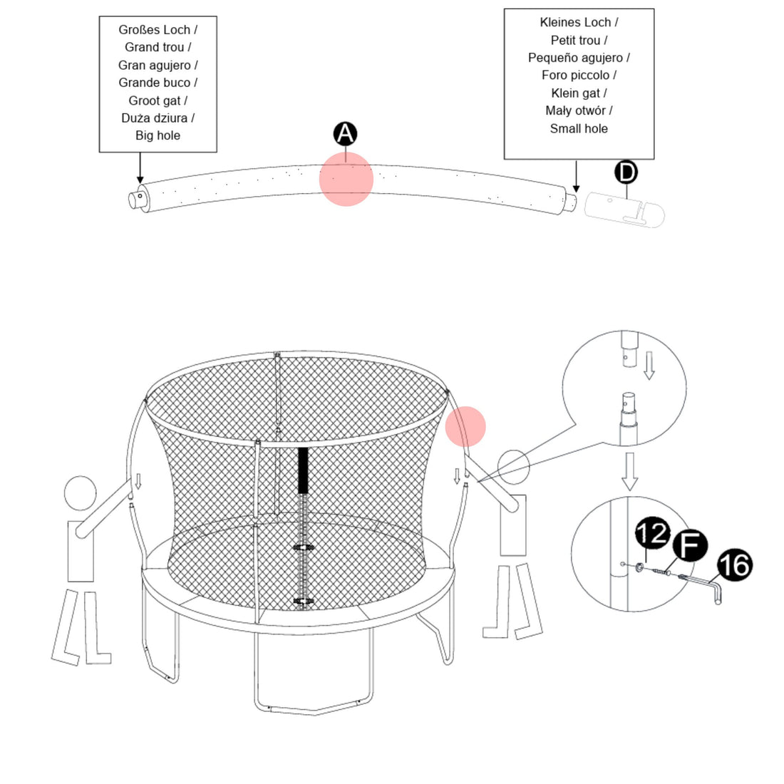 Trampolin Sicherheitsnetzstange oben (Teilenr. A) für 183, 244, 305, 366, 427 cm