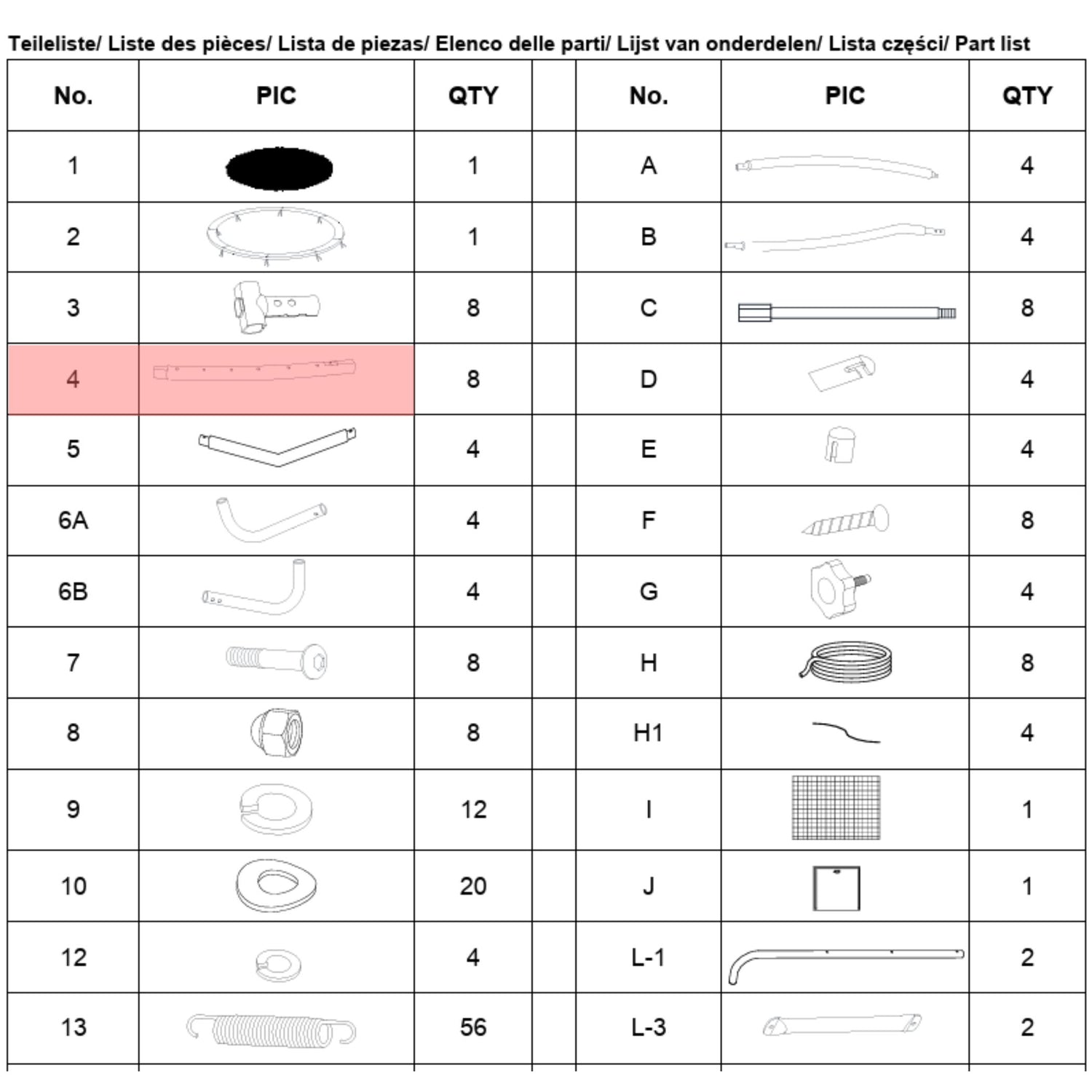 Trampolin Rahmenteil (Teilenr. 4) für 183, 244, 305, 366, 427 cm