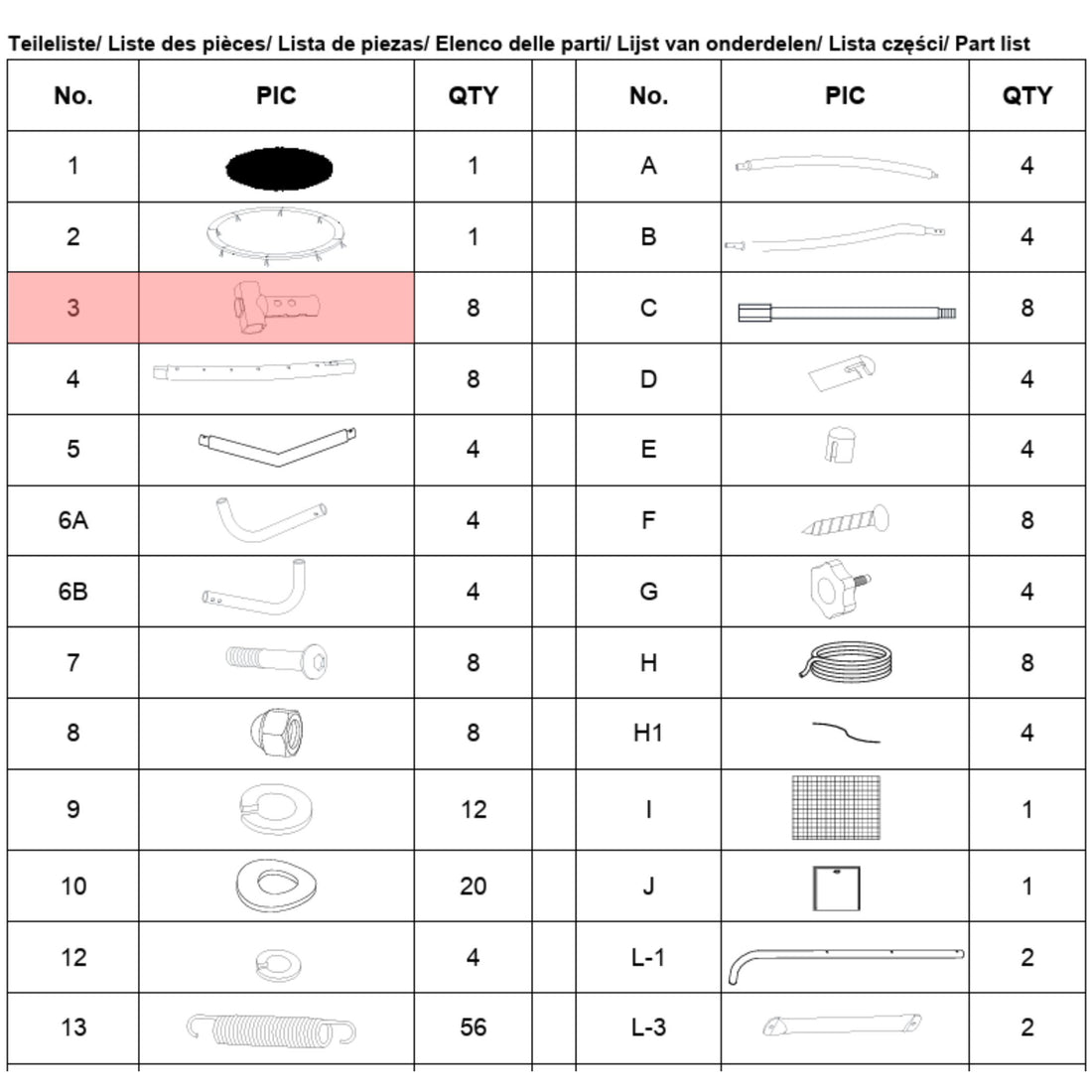 Trampolin T-Verbindungselement (Teilenr. 3) für 183, 244, 305, 366, 427 cm