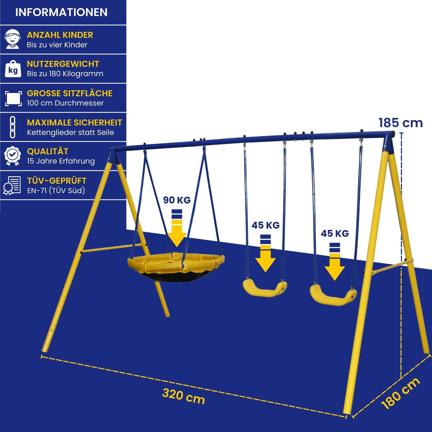 Outdoor Schaukel für 4 Kinder, Max. Belastungsgewicht 180kg