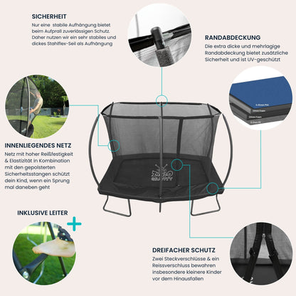 Zero Gravity Trampolin 305x213cm inkl. Leiter &amp; Bodenanker - Nutzer bis 100kg - Ultima 5 Black Edition