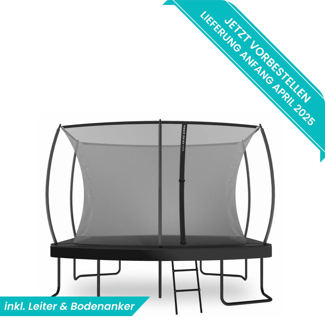 Zero Gravity Trampolin 305x213cm inkl. Leiter &amp; Bodenanker - Nutzer bis 100kg - Ultima 5 Black Edition